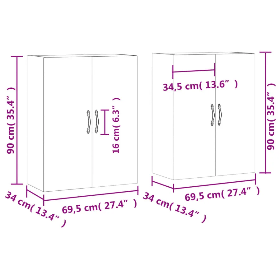 Armoires murales 2 pcs chêne fumé 69,5x34x90 cm - 12