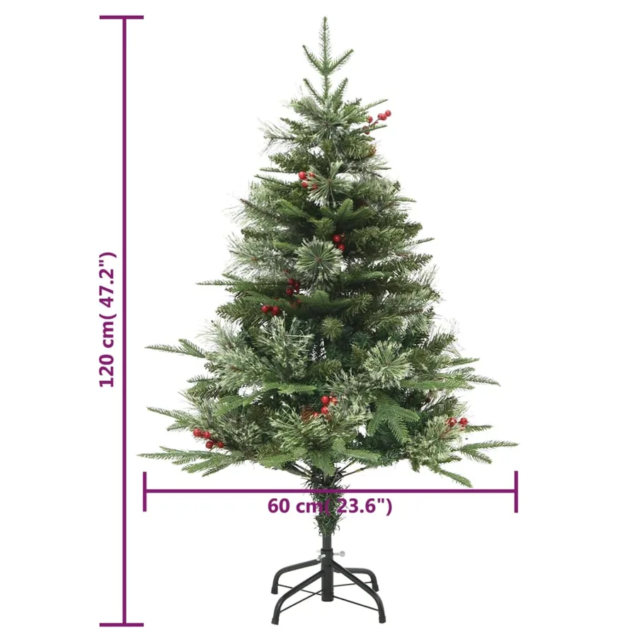 Sapin de Noël pré-éclairé et pommes de pin vert 120cm PVC et PE - 11
