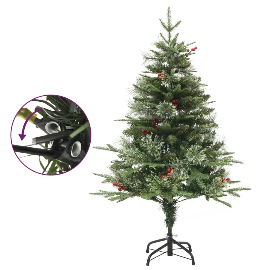 Sapin de Noël pré-éclairé et pommes de pin vert 120cm PVC et PE - 4