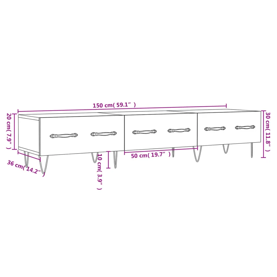 Meuble TV sonoma gris 150x36x30 cm bois d'ingénierie - 12