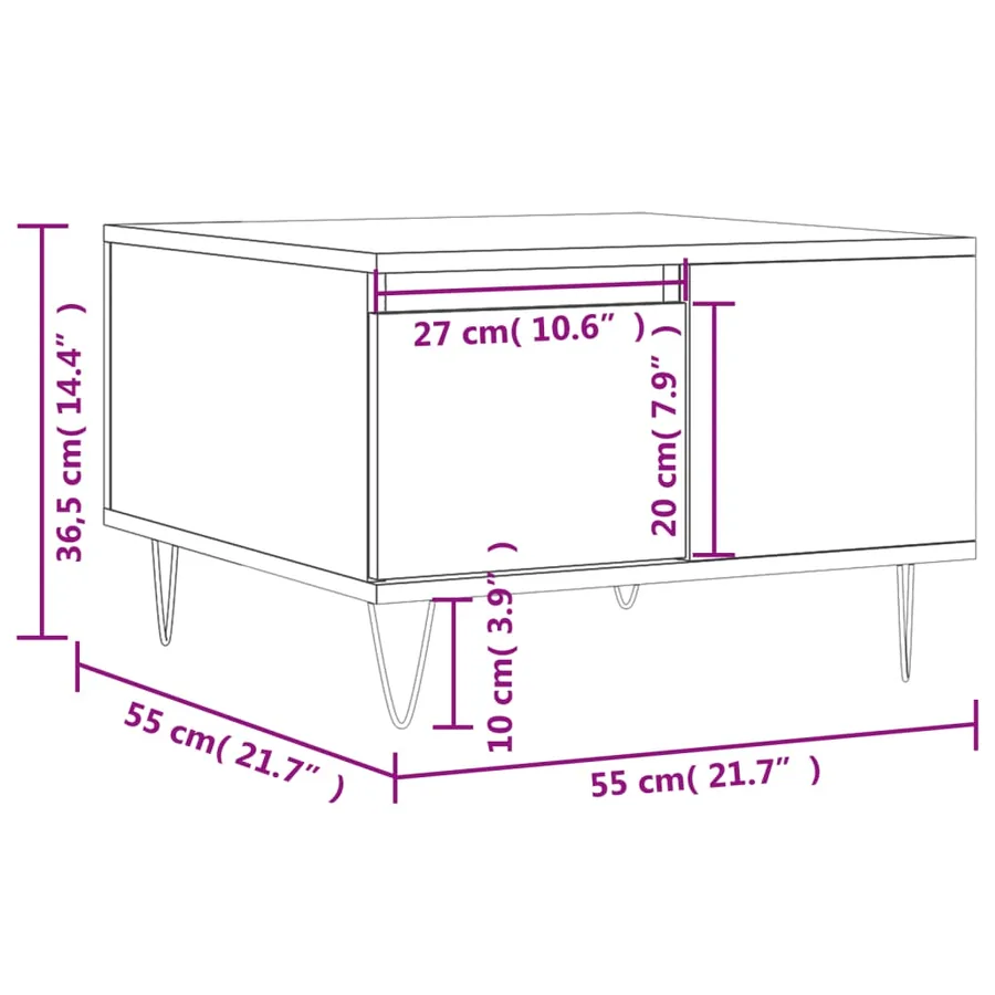 Table basse chêne marron 55x55x36,5 cm bois d'ingénierie - 11