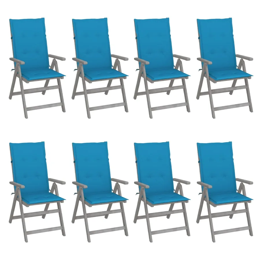 Chaises inclinables de jardin et coussins lot de 8 Gris Acacia