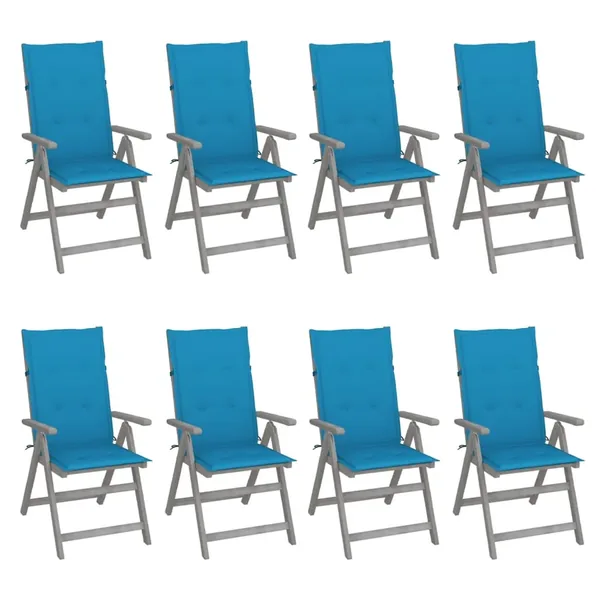 Chaises inclinables de jardin et coussins lot de 8 Gris Acacia