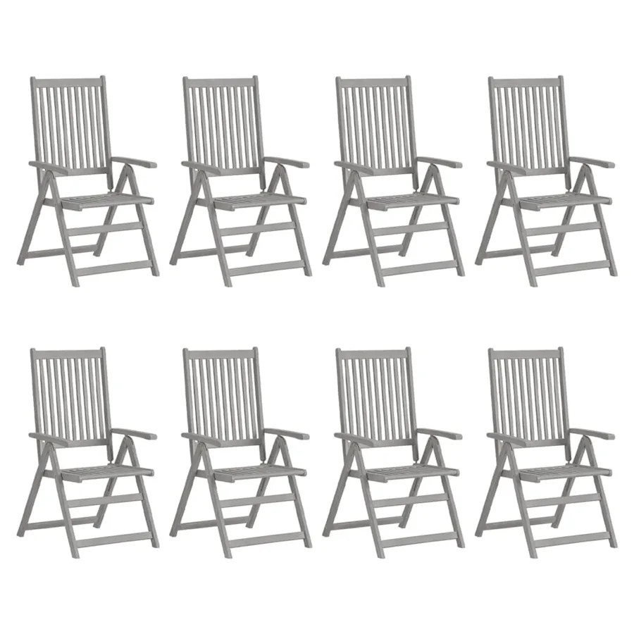 Chaises inclinables de jardin et coussins lot de 8 Gris Acacia - 2