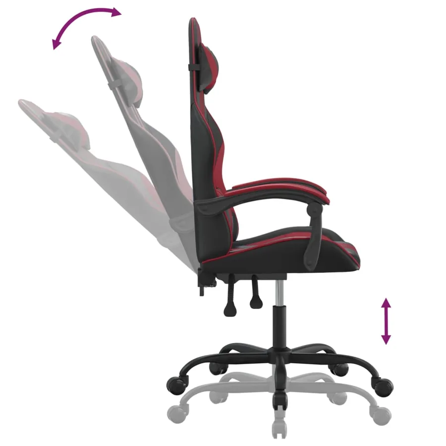 Chaise de jeu pivotante Noir et rouge bordeaux Similicuir - 10