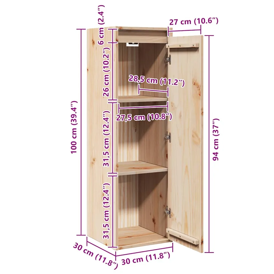 Armoire murale 30x30x100 cm Bois de pin massif - 12