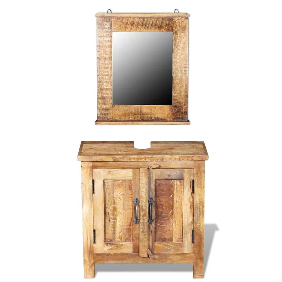 Meuble de salle de bain avec miroir Bois massif de manguier - 2