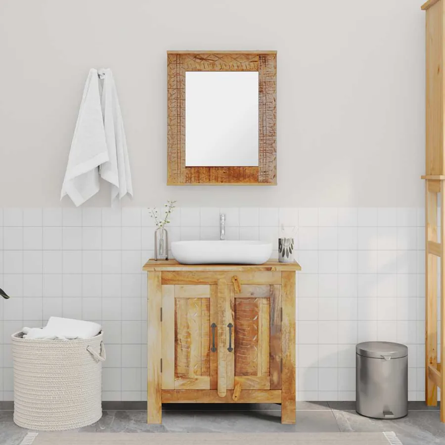 Meuble de salle de bain avec miroir Bois massif de manguier - 3