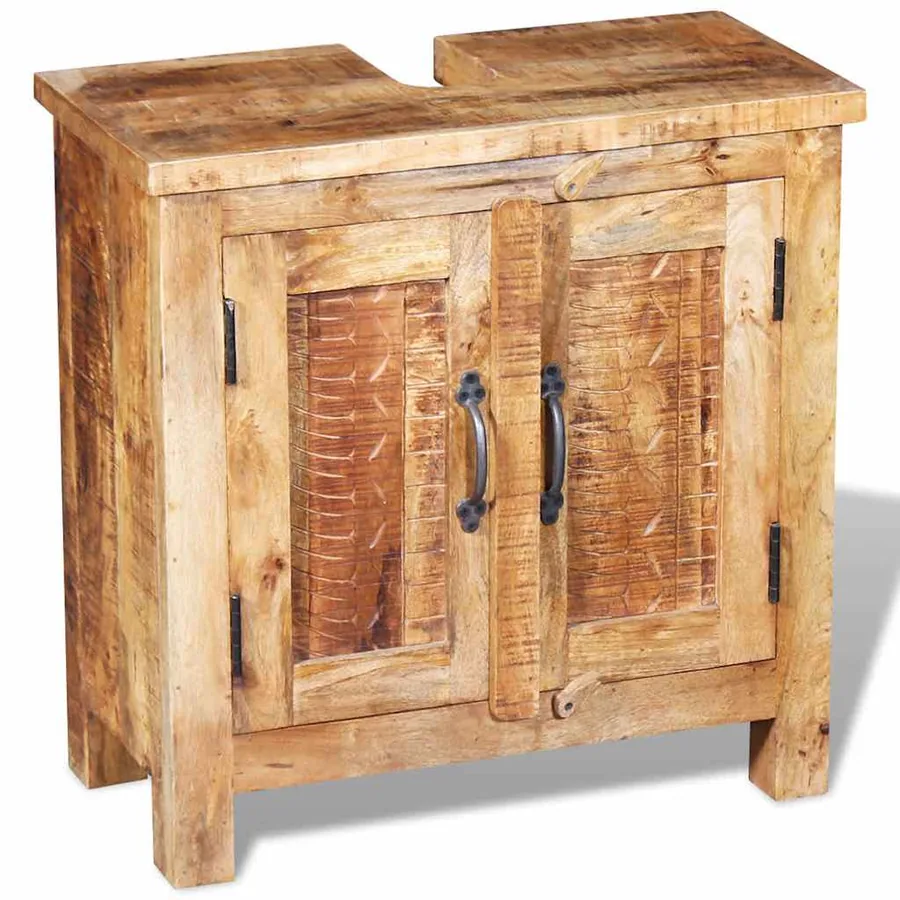 Meuble de salle de bain avec miroir Bois massif de manguier - 5