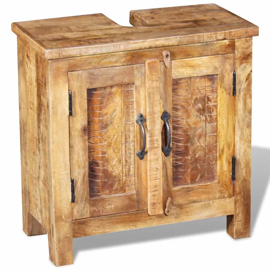 Meuble de salle de bain avec miroir Bois massif de manguier - 6