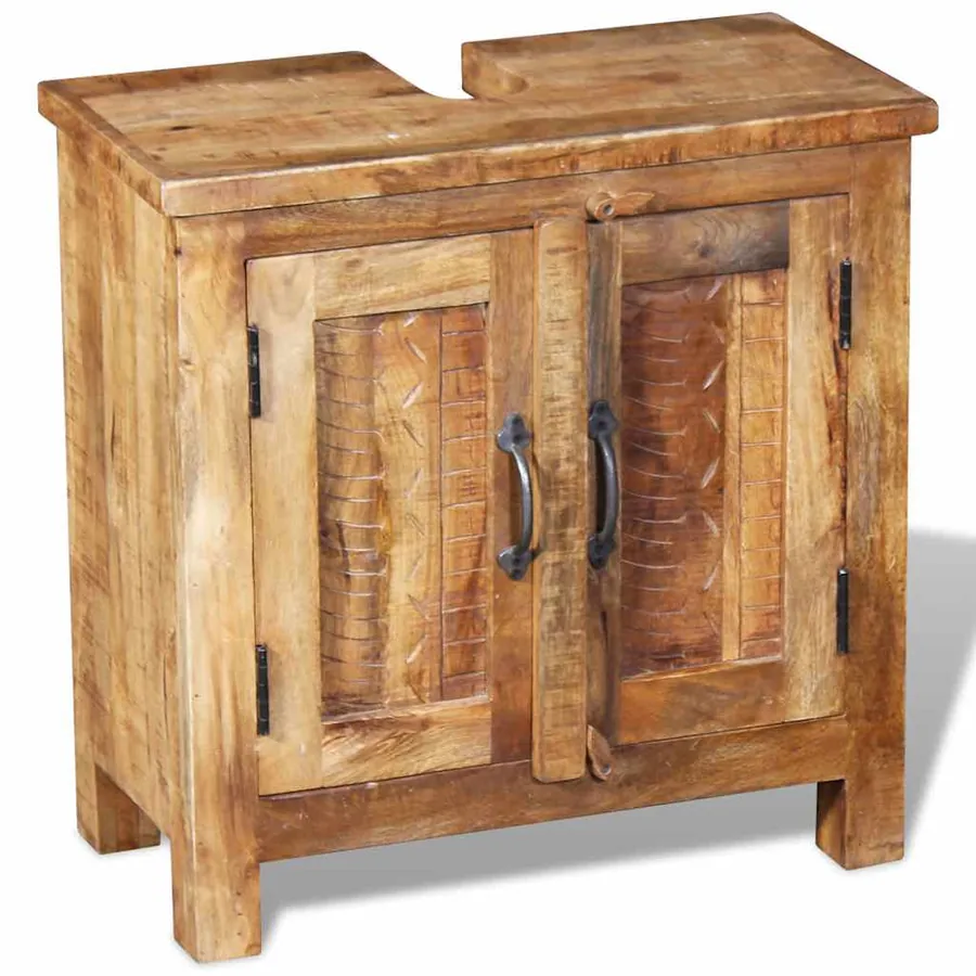 Meuble de salle de bain avec miroir Bois massif de manguier - 8