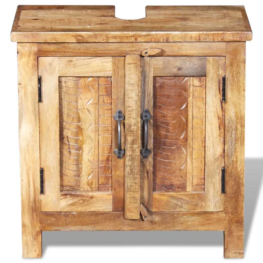 Meuble de salle de bain avec miroir Bois massif de manguier - 9