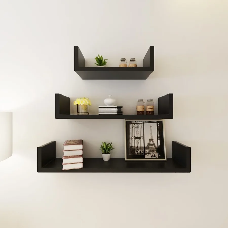 Étagères murales 3 pcs Forme de U MDF Noir - 4