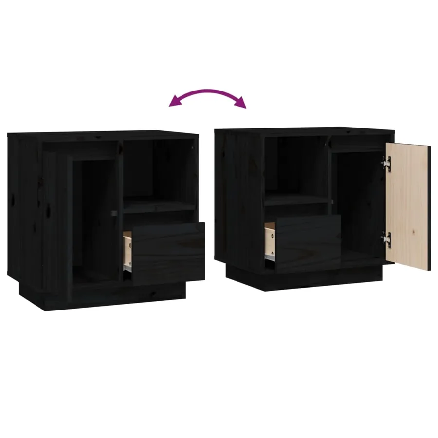 Tables de chevet 2 pcs Noir 50x34x50 cm Bois de pin massif - 10