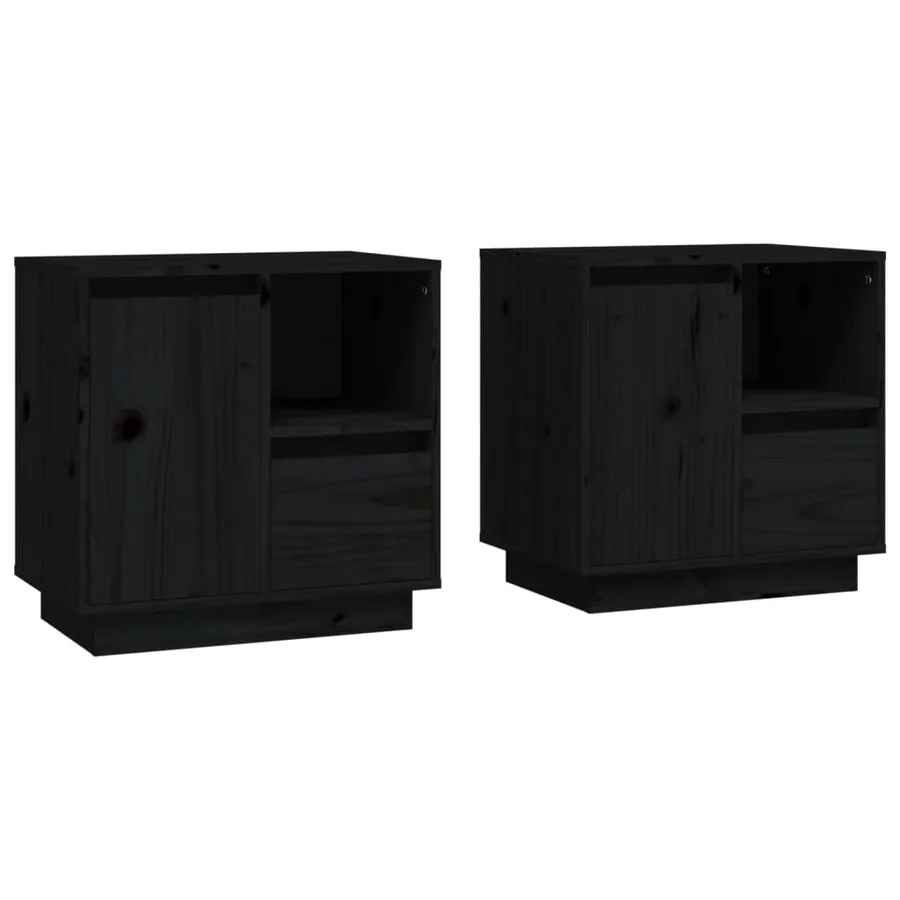 Tables de chevet 2 pcs Noir 50x34x50 cm Bois de pin massif - 2