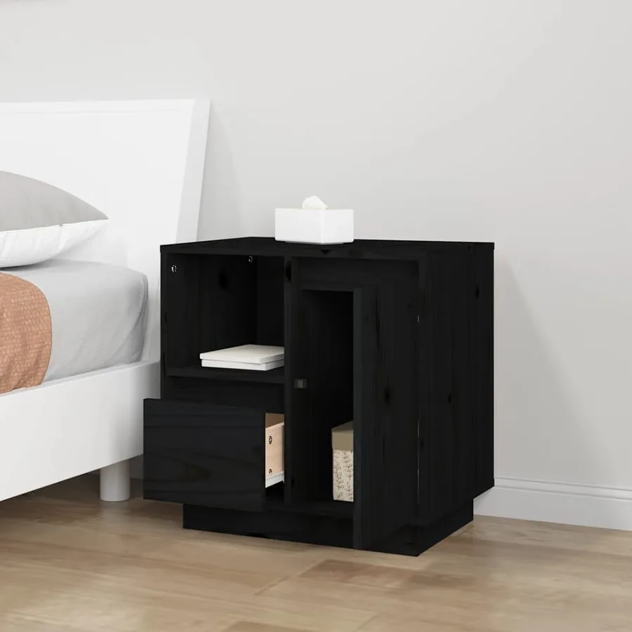 Tables de chevet 2 pcs Noir 50x34x50 cm Bois de pin massif - 4