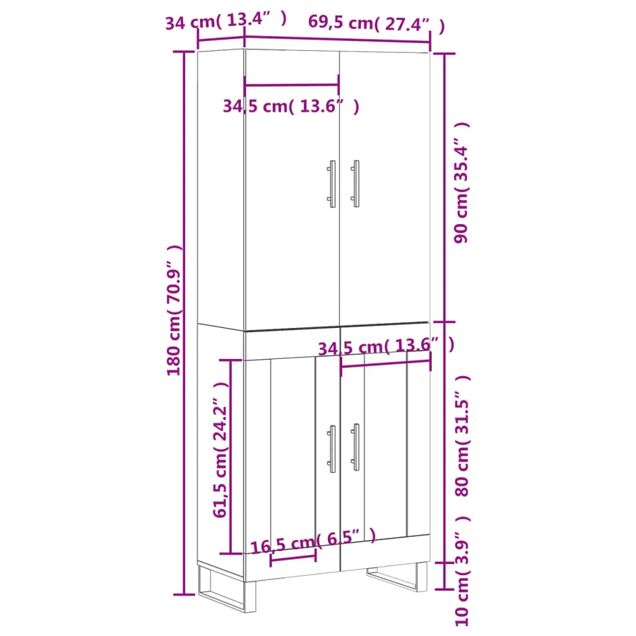 Buffet haut Chêne fumé 69,5x34x180 cm Bois d'ingénierie - 13