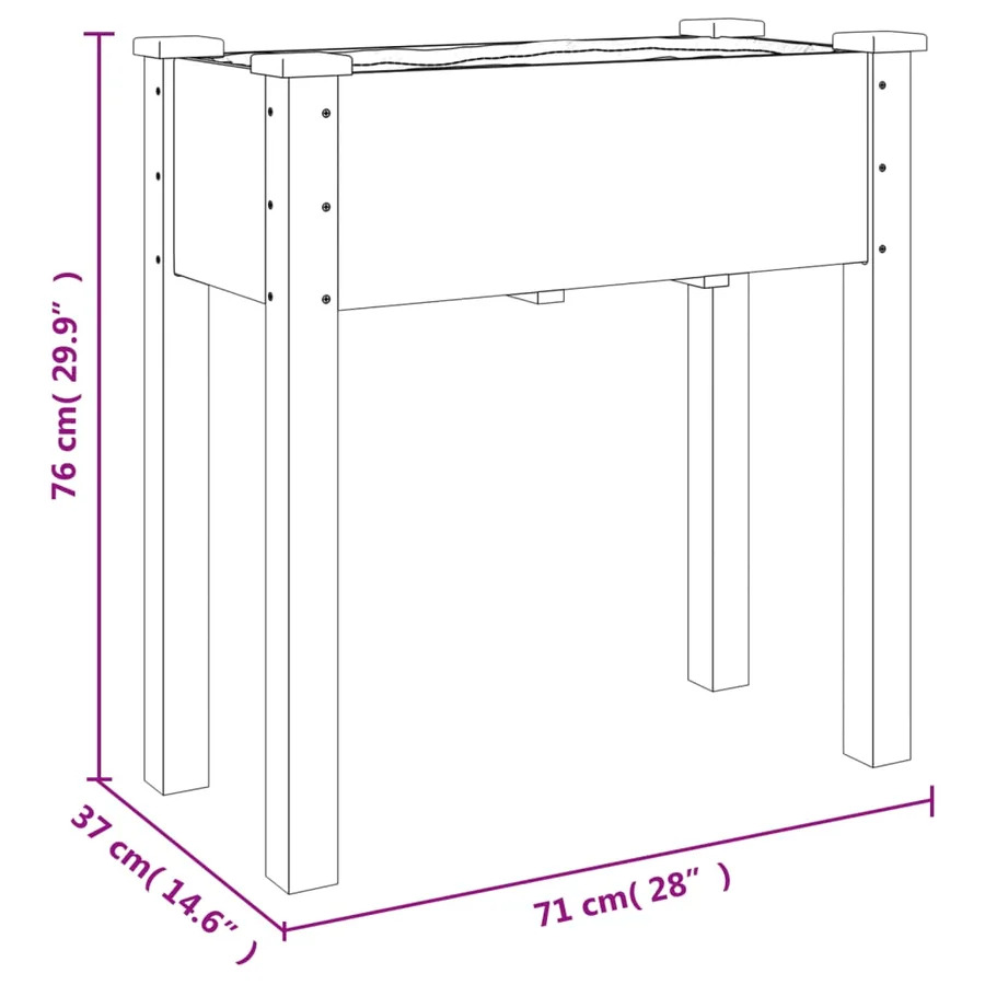 Jardinière avec doublure 71x37x76 cm bois massif de sapin - 8