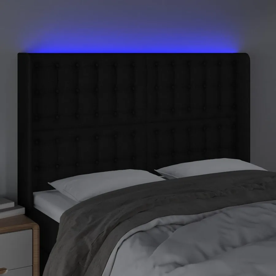 Tête de lit à LED Noir 147x16x118/128 cm Tissu - 4