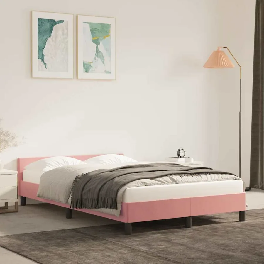 Cadre de lit et tête de lit sans matelas rose 120x200cm velours