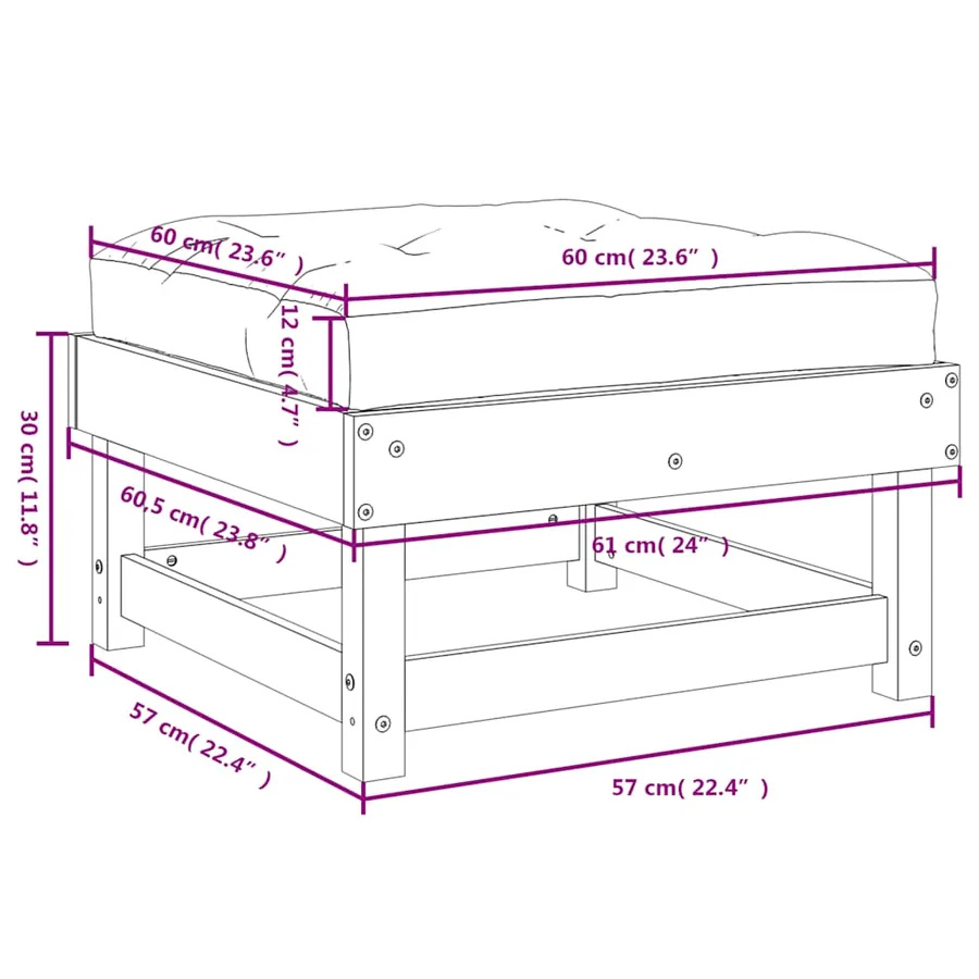 Repose-pieds de jardin coussins lot de 2 gris bois pin massif - 10