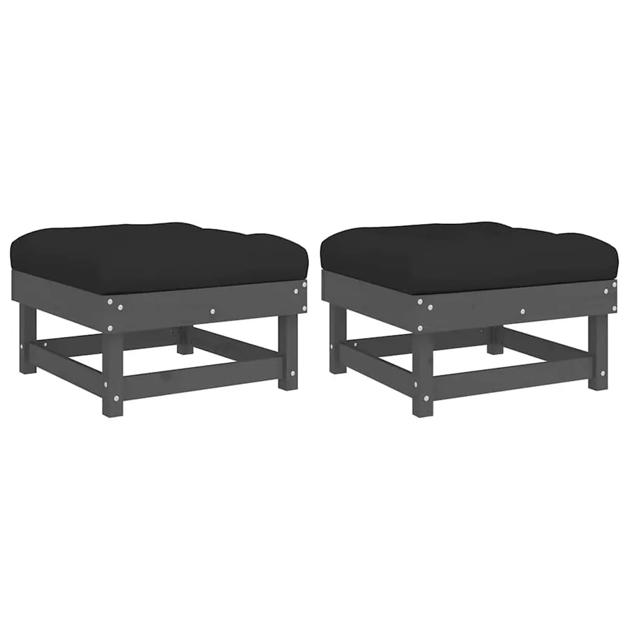 Repose-pieds de jardin coussins lot de 2 gris bois pin massif - 2