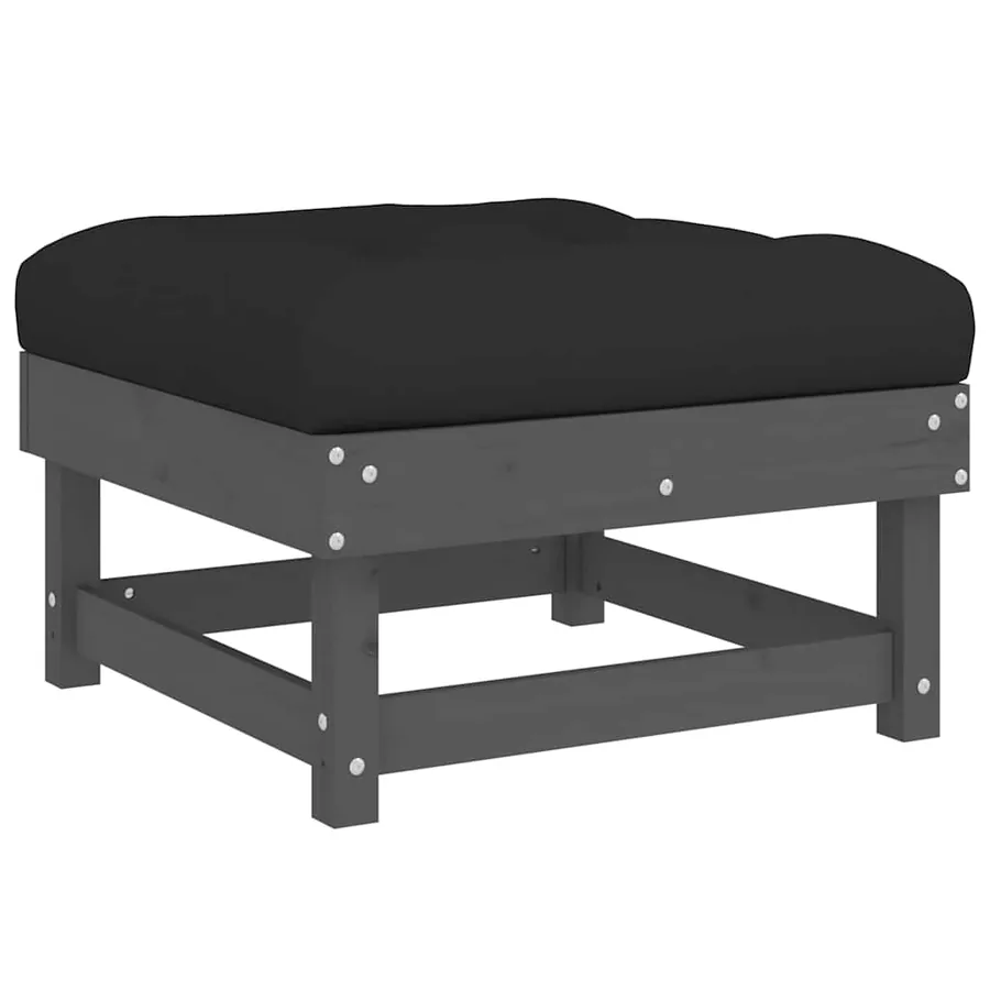 Repose-pieds de jardin coussins lot de 2 gris bois pin massif - 3
