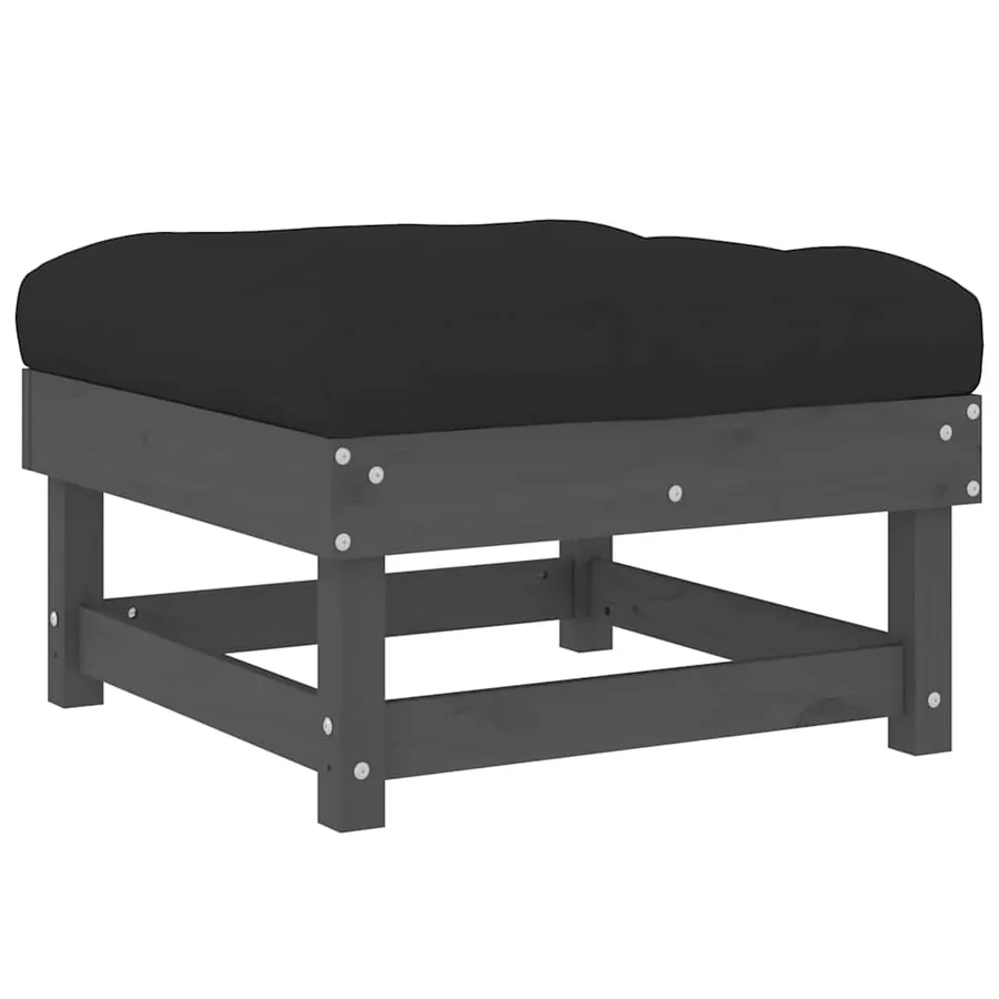 Repose-pieds de jardin coussins lot de 2 gris bois pin massif - 7