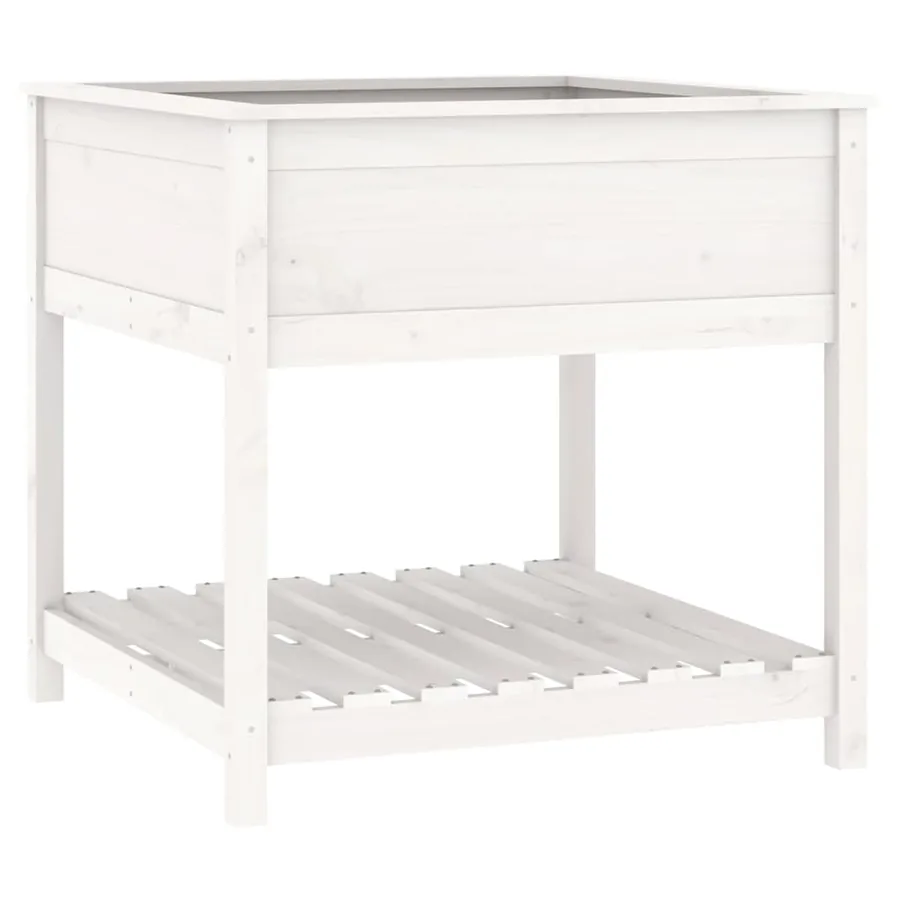 Jardinière avec étagère Blanc 82,5x82,5x81cm Bois massif de pin - 2