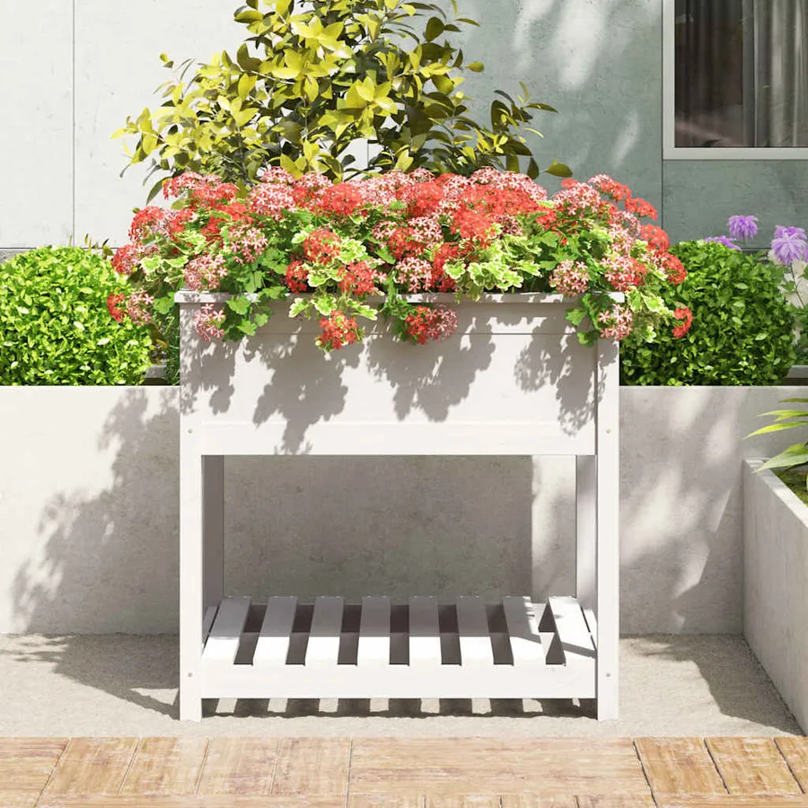 Jardinière avec étagère Blanc 82,5x82,5x81cm Bois massif de pin - 3