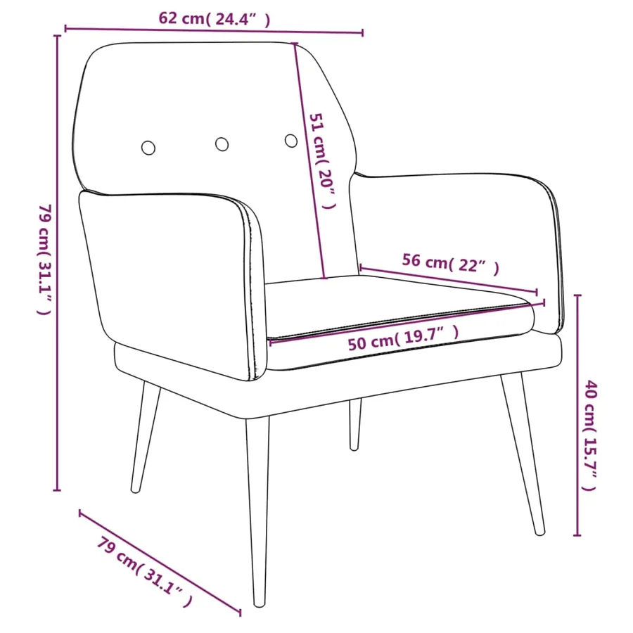 Fauteuil Noir 62x79x79 cm Velours - 8