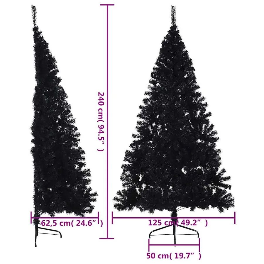 Demi sapin de Noël artificiel avec support Noir 240 cm PVC - 9