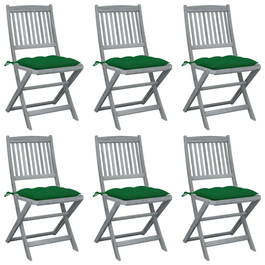 Chaises pliables d'extérieur lot de 6 et coussins Bois d'acacia
