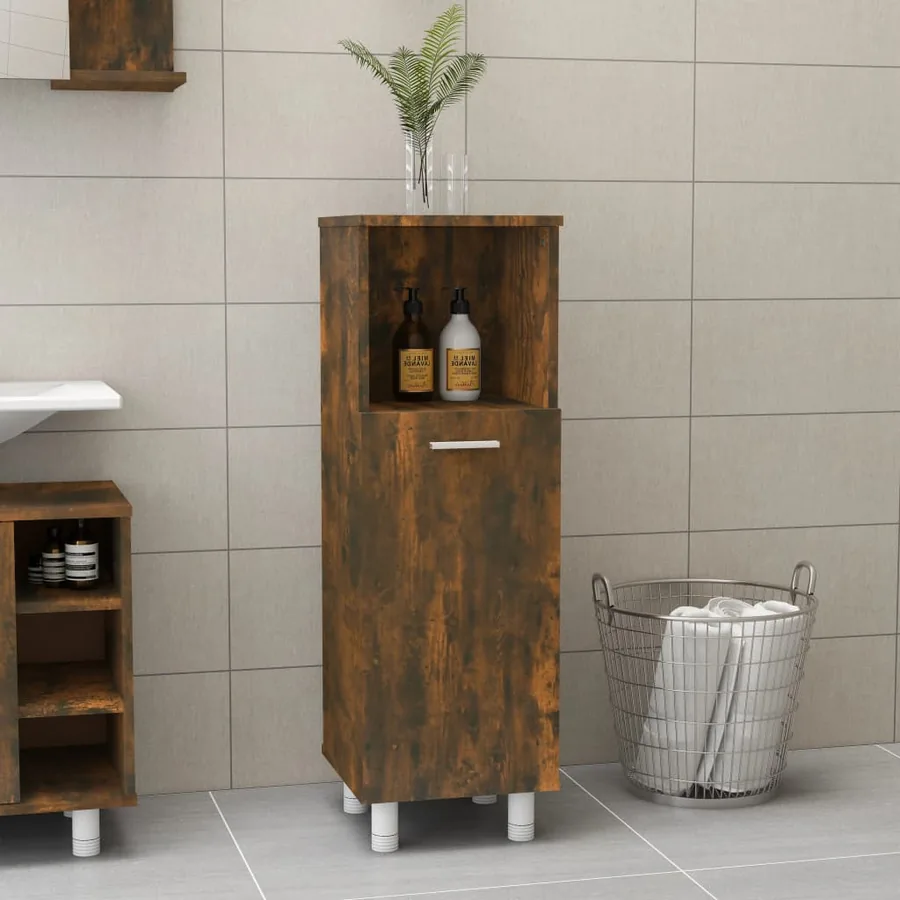 Armoire de bain Chêne fumé 30x30x95 cm Bois d'ingénierie
