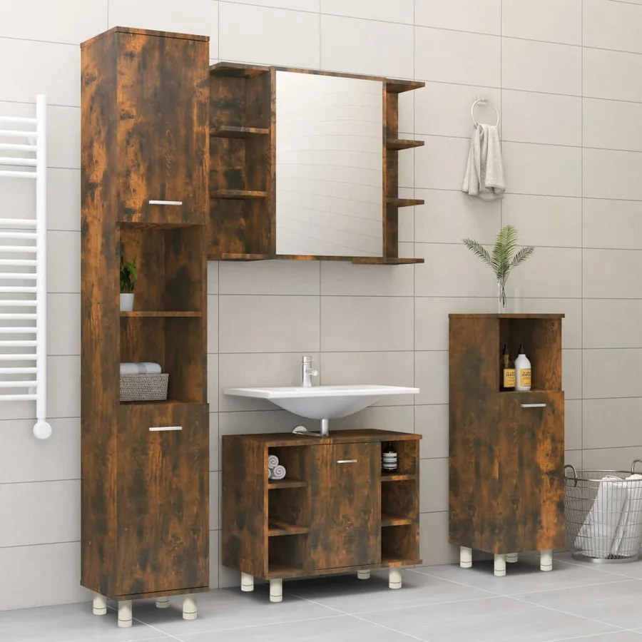 Armoire de bain Chêne fumé 30x30x95 cm Bois d'ingénierie - 3