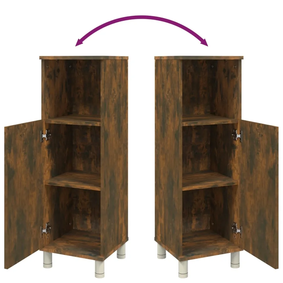 Armoire de bain Chêne fumé 30x30x95 cm Bois d'ingénierie - 9
