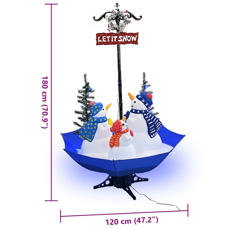 Arbre de Noël neigeux avec base de parapluie Bleu 170 cm PVC - 6
