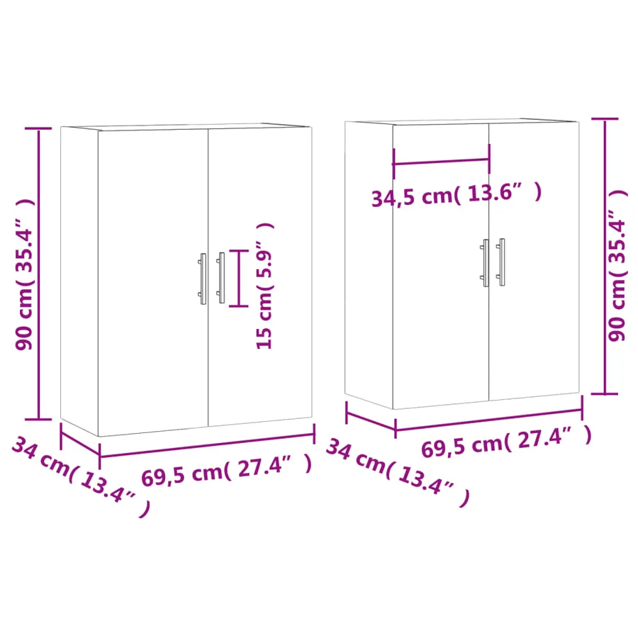 Armoires murales 2 pcs chêne fumé 69,5x34x90 cm - 12