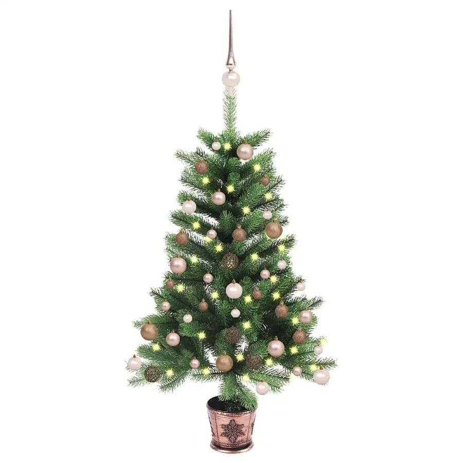 Arbre de Noël artificiel pré-éclairé et boules 90 cm vert