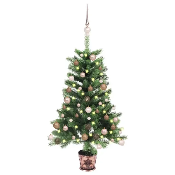 Arbre de Noël artificiel pré-éclairé et boules 90 cm vert