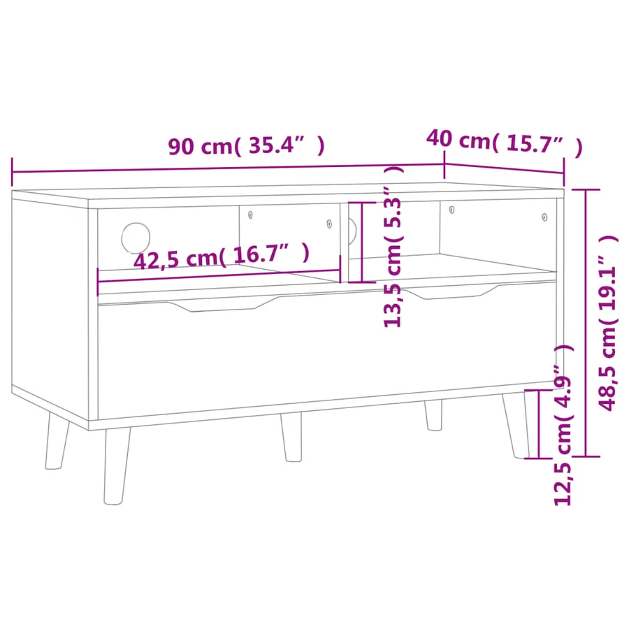 Meuble TV chêne sonoma 90x40x48,5 cm bois d'ingénierie - 7