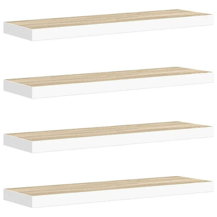 Étagères flottantes 4 pcs chêne et blanc 80x23,5x3,8 cm MDF - 2
