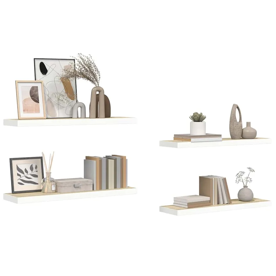 Étagères flottantes 4 pcs chêne et blanc 80x23,5x3,8 cm MDF - 5