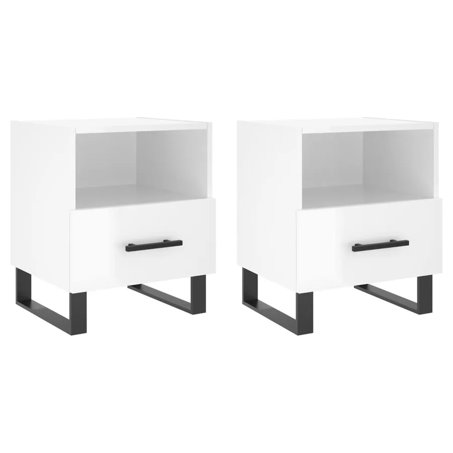 Tables de chevet 2 pcs blanc brillant 40x35x47,5 cm - 2