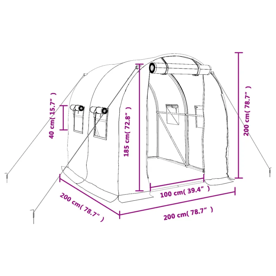 Serre avec cadre en acier vert 4 m² 2x2x2 m - 12