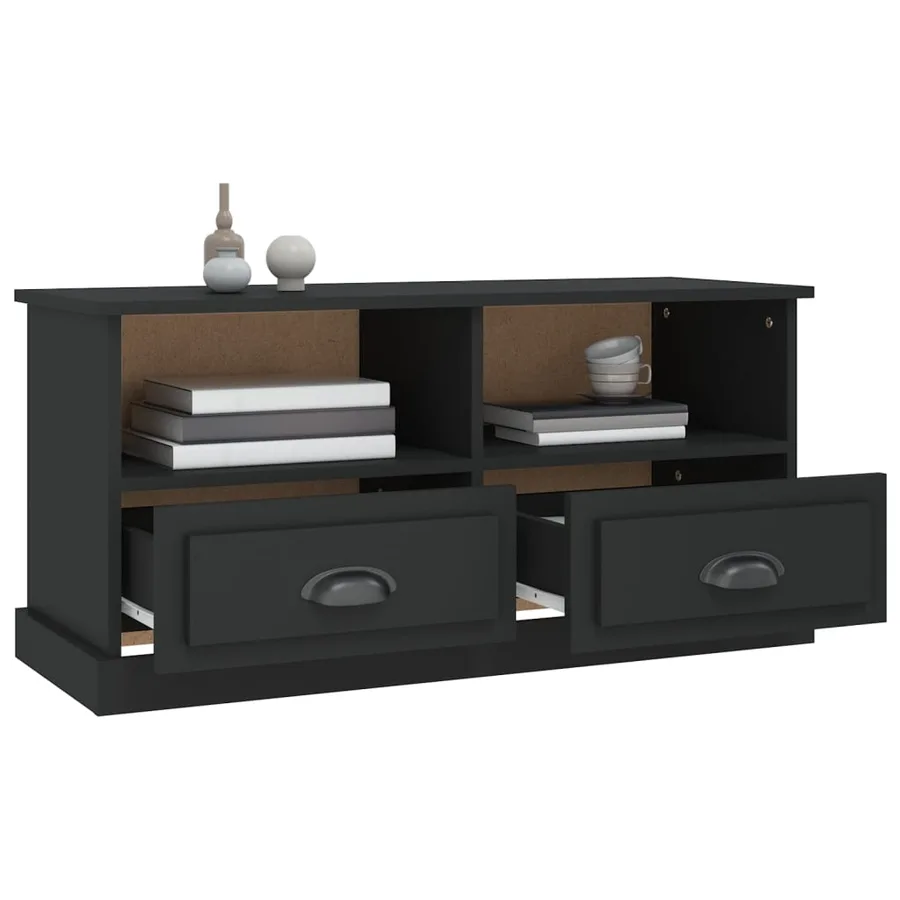 Meuble TV noir 93x35,5x45 cm bois d'ingénierie - 5