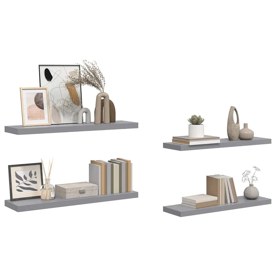 Étagères murales flottantes 4 pcs gris 90x23,5x3,8 cm MDF - 5