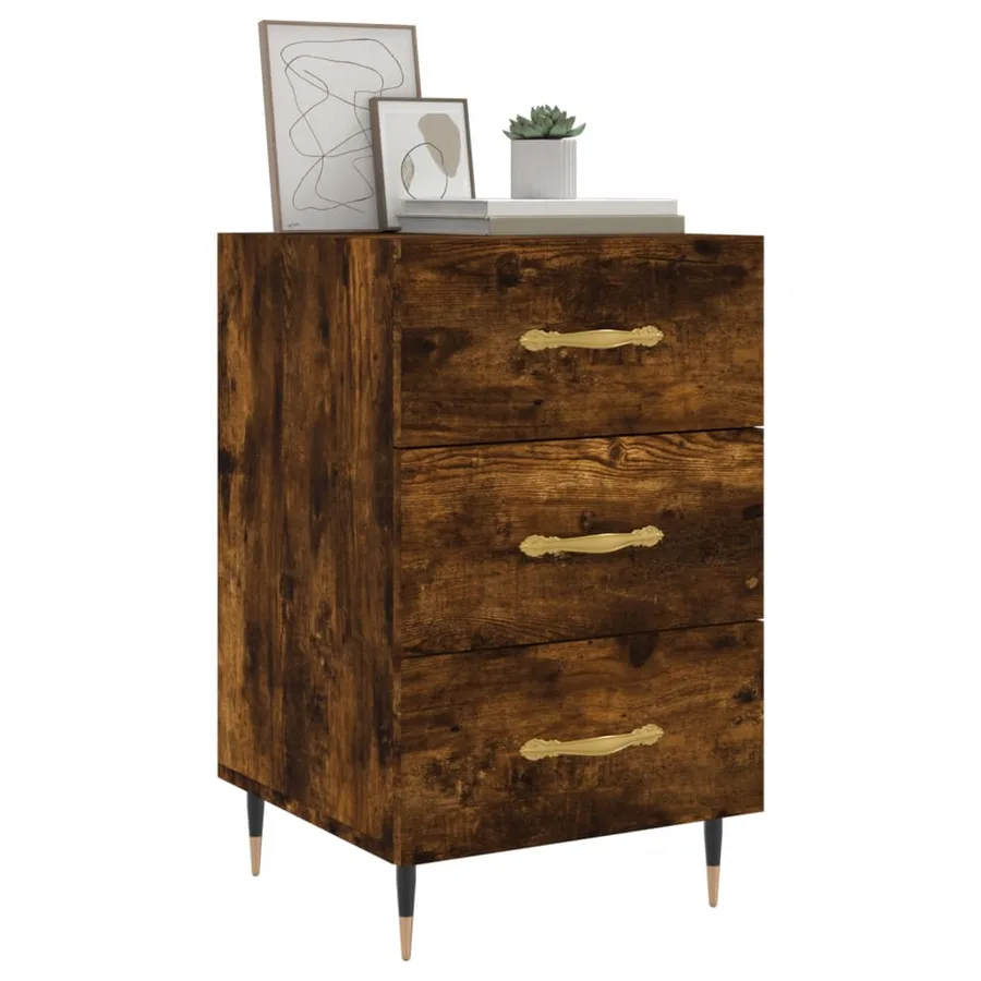 Table de chevet chêne fumé 40x40x66 cm bois d'ingénierie - 3