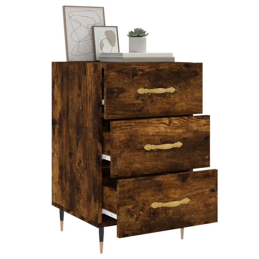 Table de chevet chêne fumé 40x40x66 cm bois d'ingénierie - 4