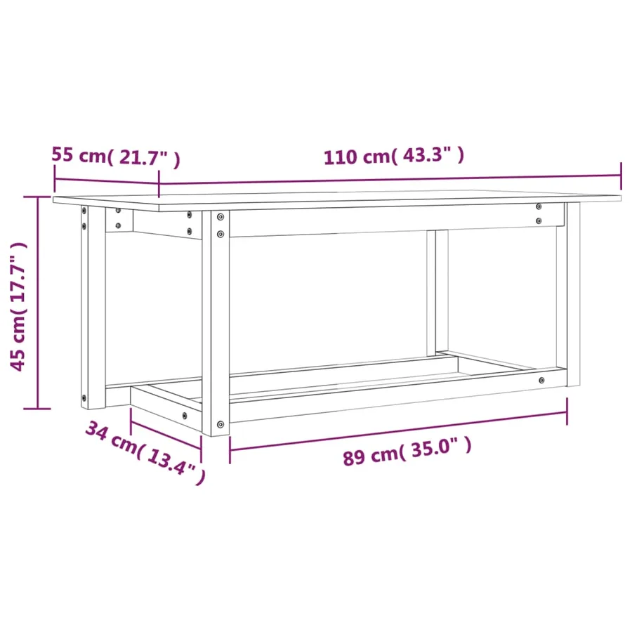 Table basse Noir 110x55x45 cm Bois massif de pin - 8
